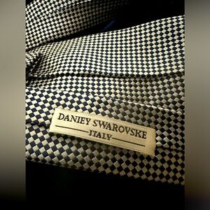 Daniey Swarovske Deco Blue Gray Small Diamond Check Geometric Silk Tie Men's